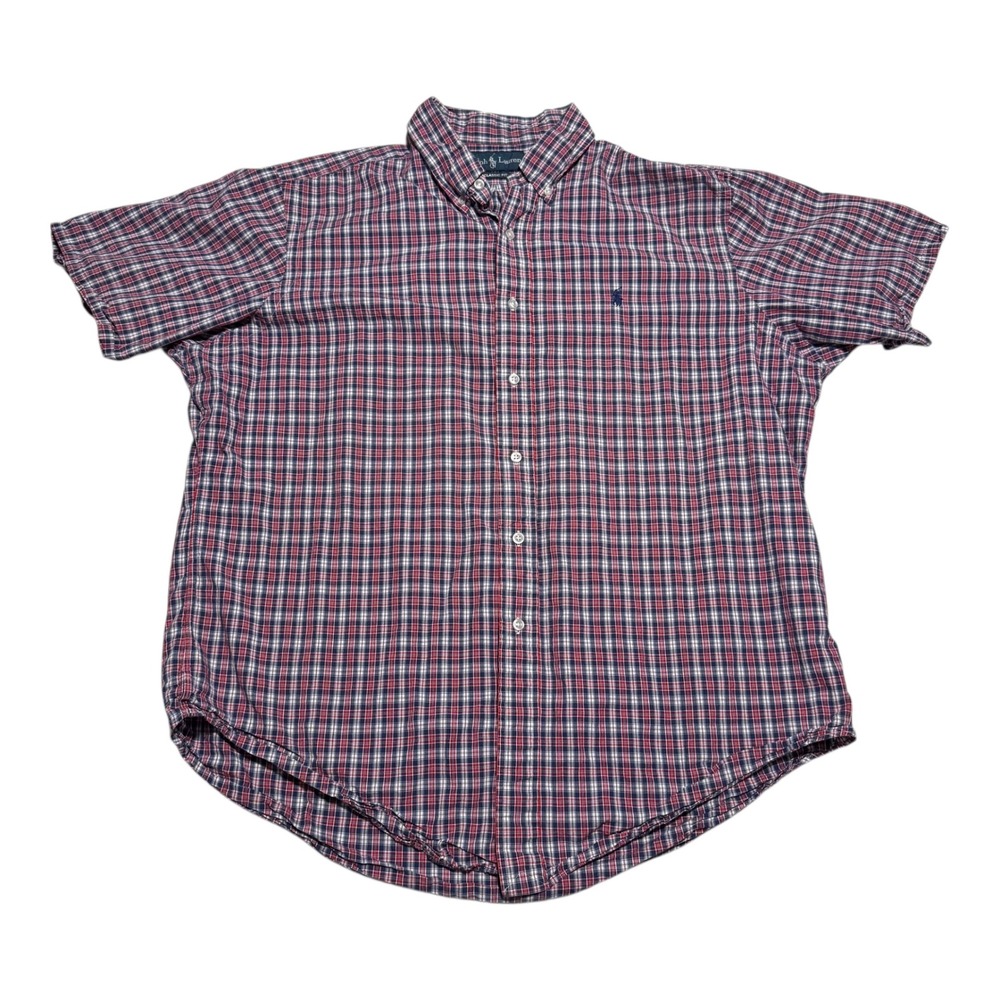 Ralph Lauren Classic Fit Plaid Casual Button Down Short Sleeve Shirt Men's XL
